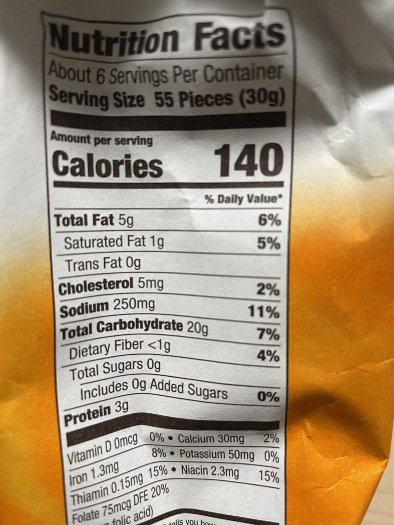 アメリカのスナック菓子「Goldfish」の栄養素情報。